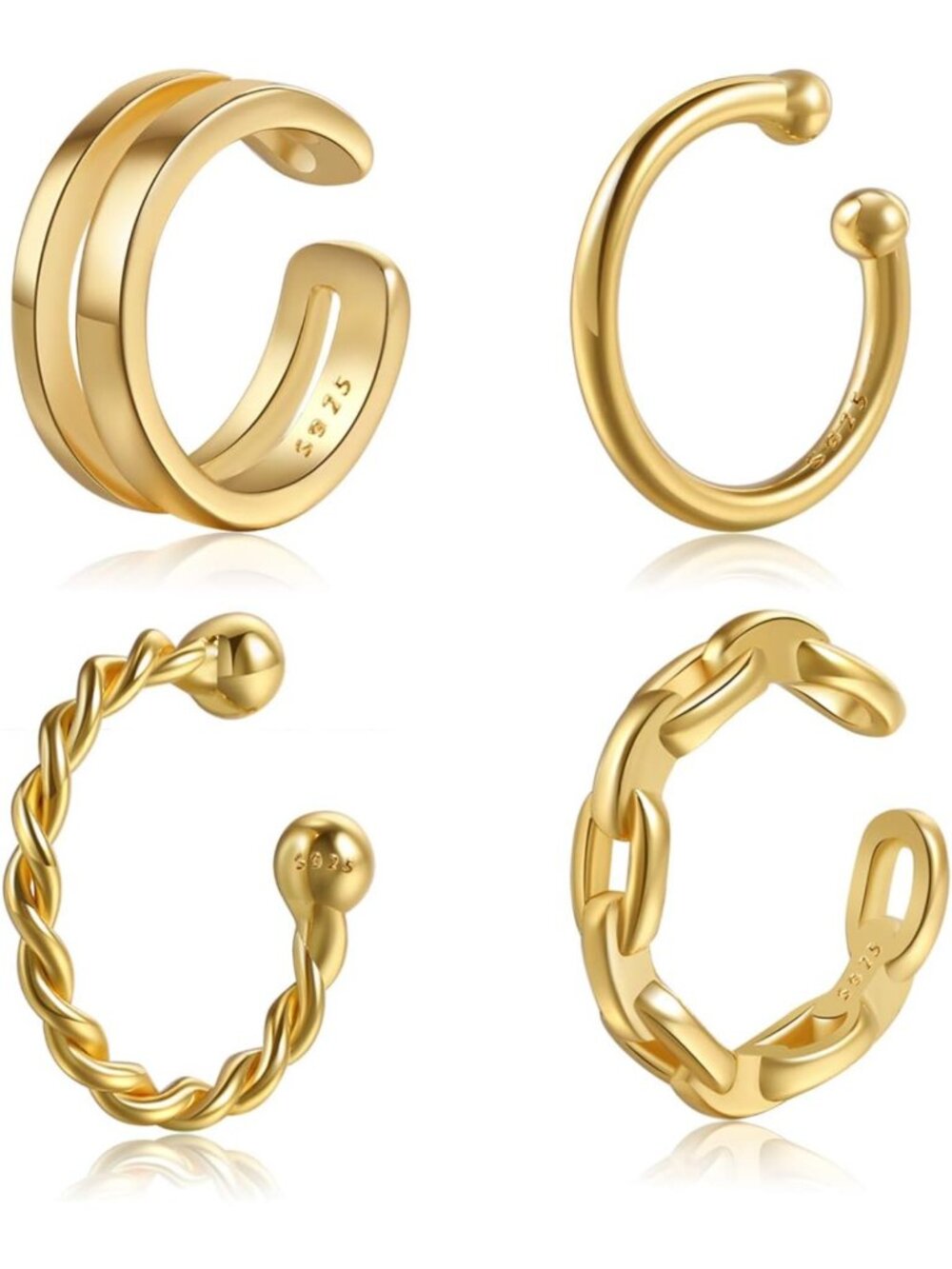 Chic 925 Sterling Silver Ear Cuffs for Women - Non-Piercing Clip-On, Adjustable
